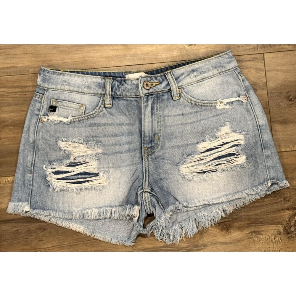 RANCAN Women’s Distressed  Frayed Hem Jean Shorts Torn Light Wash Size M